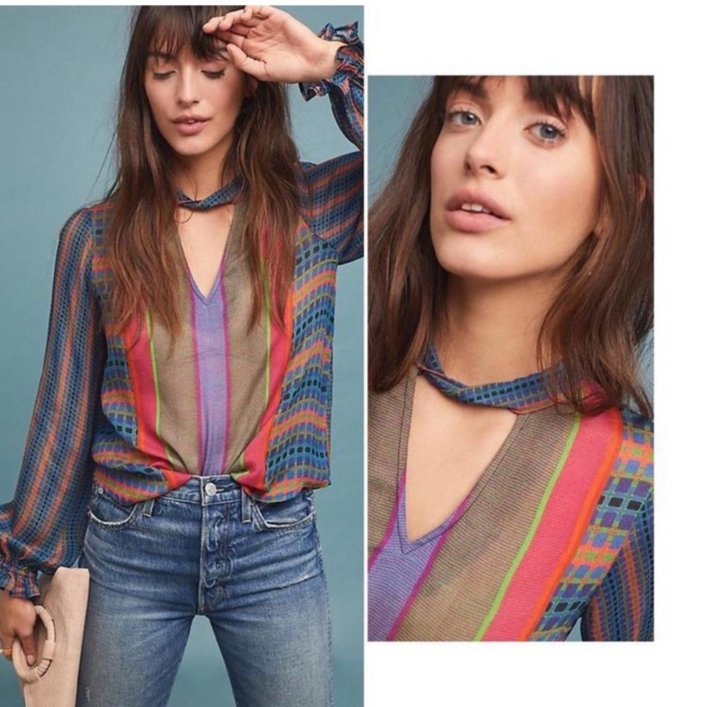 NWT Anthropologie Conditions Apply Viscose Long Sleeve Peasant Blouse - Sz XL